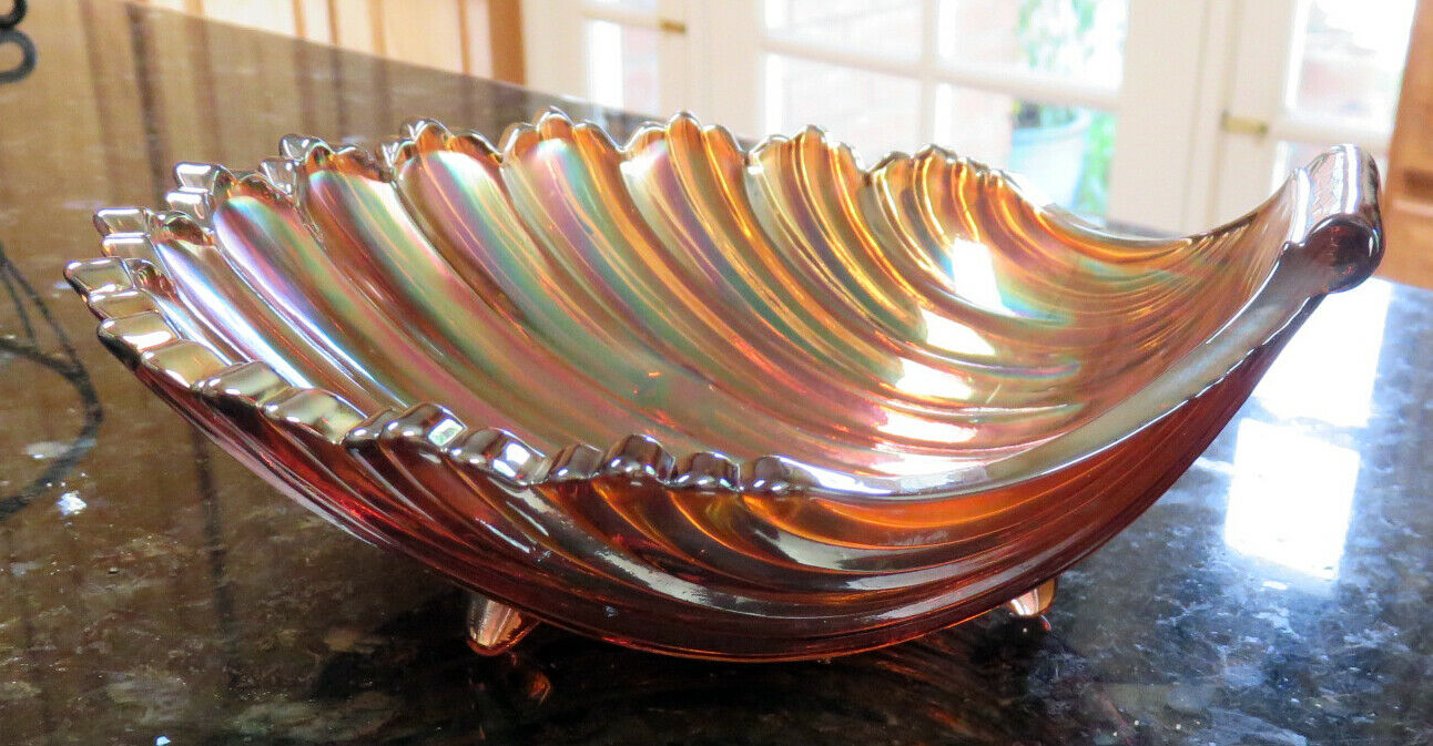 Amethyst Carnival Glass Sea Shell By Westmoreland Glass Circa 1909 * 6.5" Scarce
