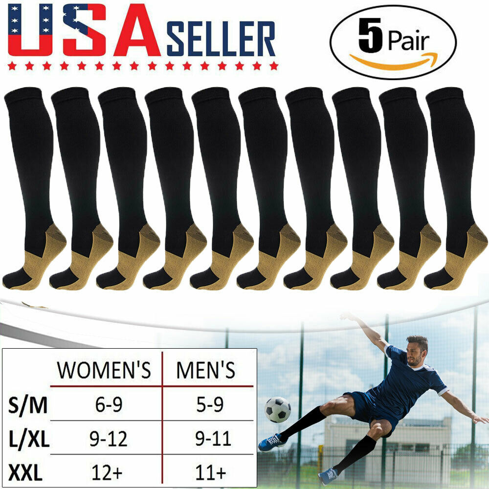 5 Pairs Copper Compression Socks 20-30mmhg Graduated Support Mens Womens S/m-xxl