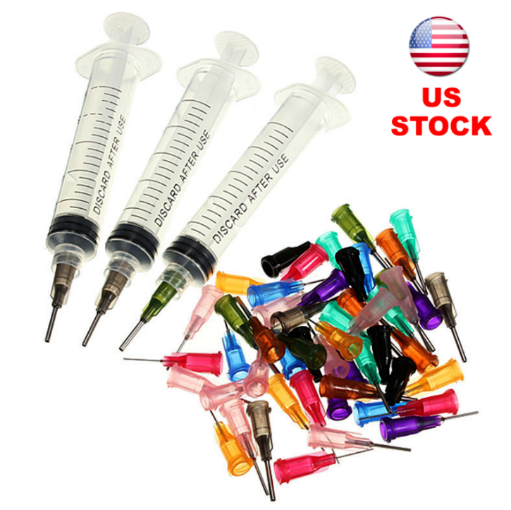 Smt Smd Pcb Solder Paste Adhesive Glue Liquid Dispenser 3 Syringe + 50pcs Needle