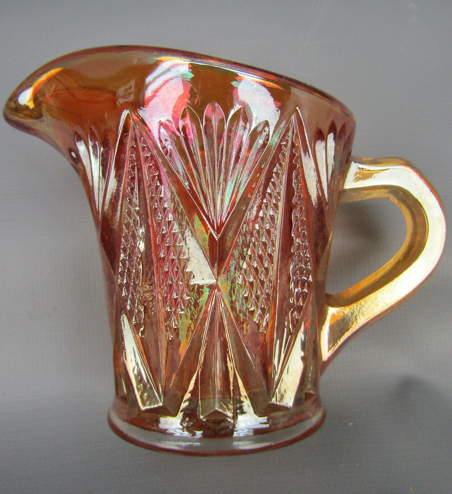 6350 Sowerby Split Diamond Marigold Foreign (english) Carnival Glass Creamer