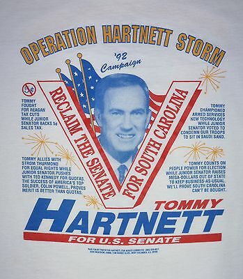 Vintage 1992 Campaign T Shirt - Tommy Hartnett Us Senate - South Carolina - Xl