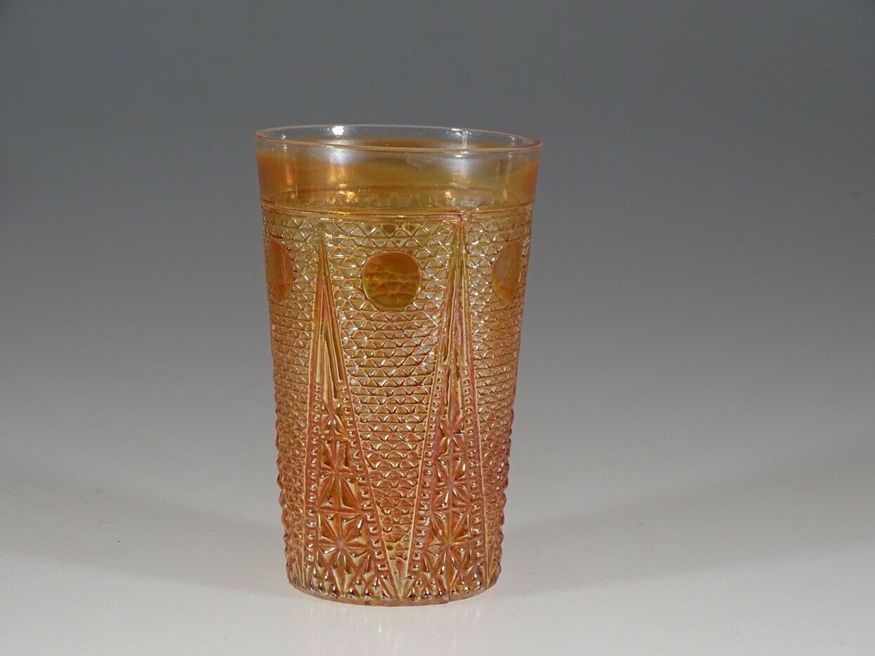 Vintage Jain Carnival Glass Marigold Beaded Spear Tumbler c.1920