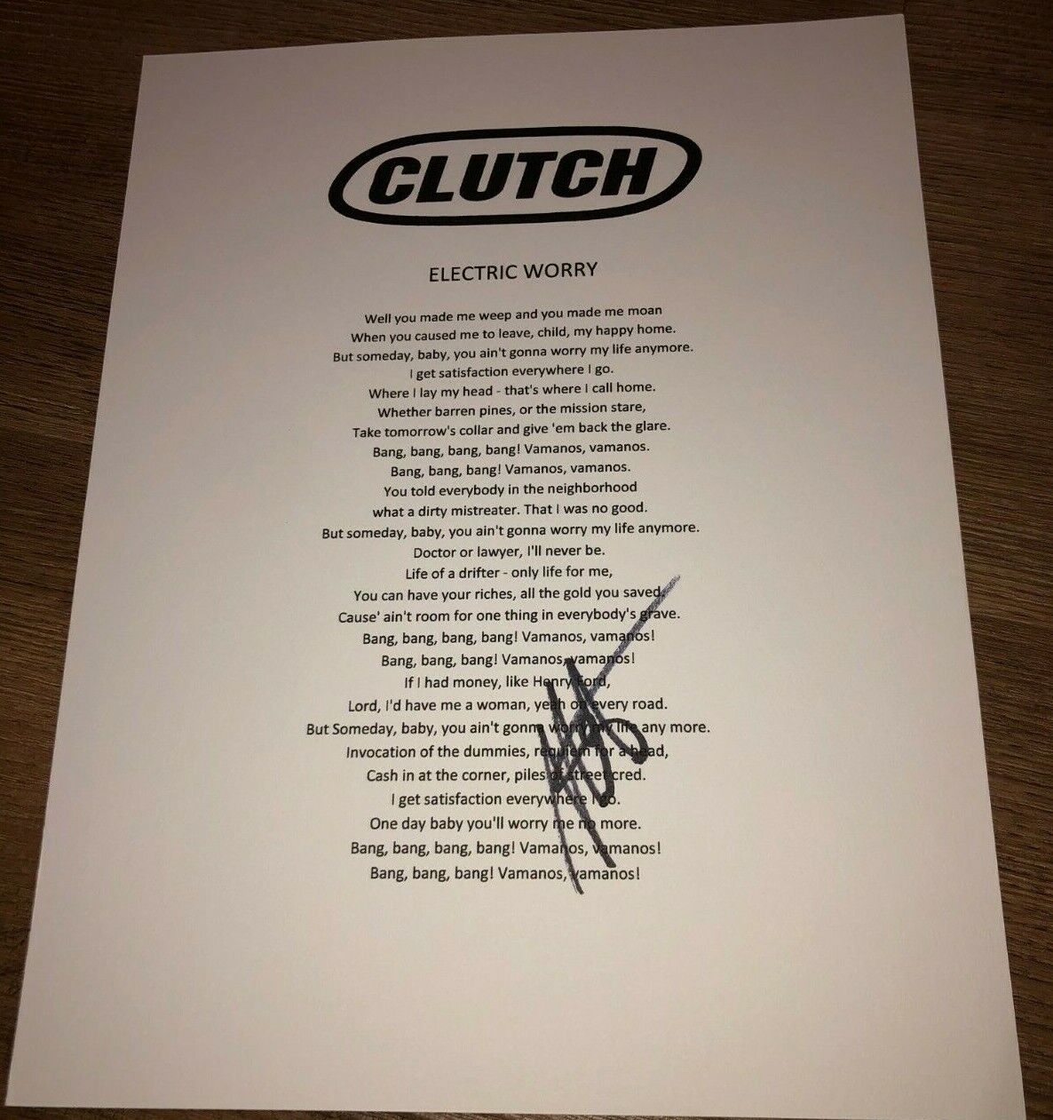 Neil Fallon Electric Worry Signed Autographed Lyric Sheet COA (E1)