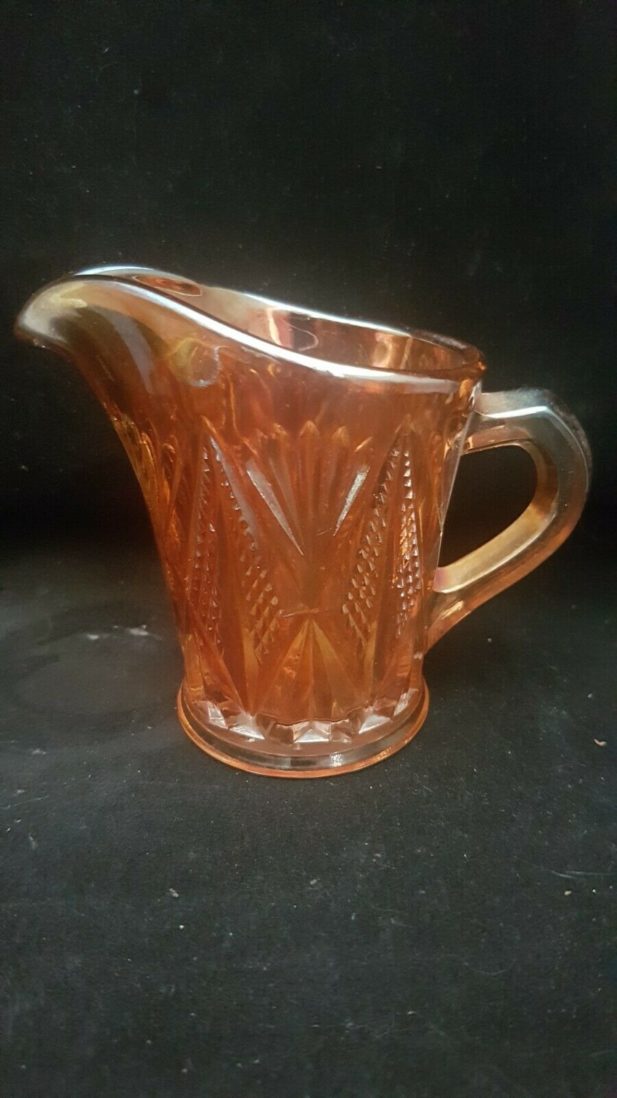 Mint Antique Marigold Carnival Glass Creamer By Sourby "diamonds & Fans" Pattern