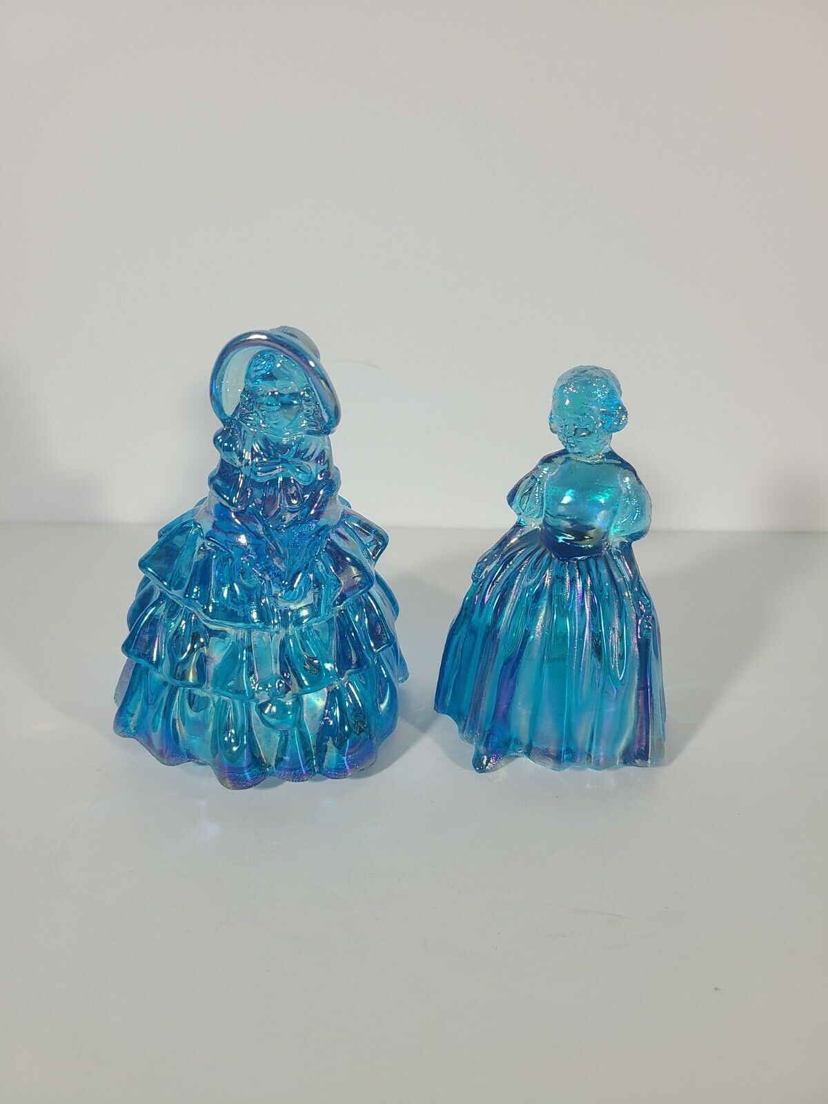 Wheaton Blue Carnival Glass Southern Belle Girl Figures (both)