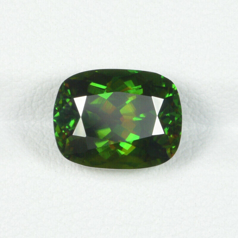 4.74 ct ULTRA RARE & MULTI COLOR FLASHES NATURAL GREEN SPHENE - Cushion See Vdo