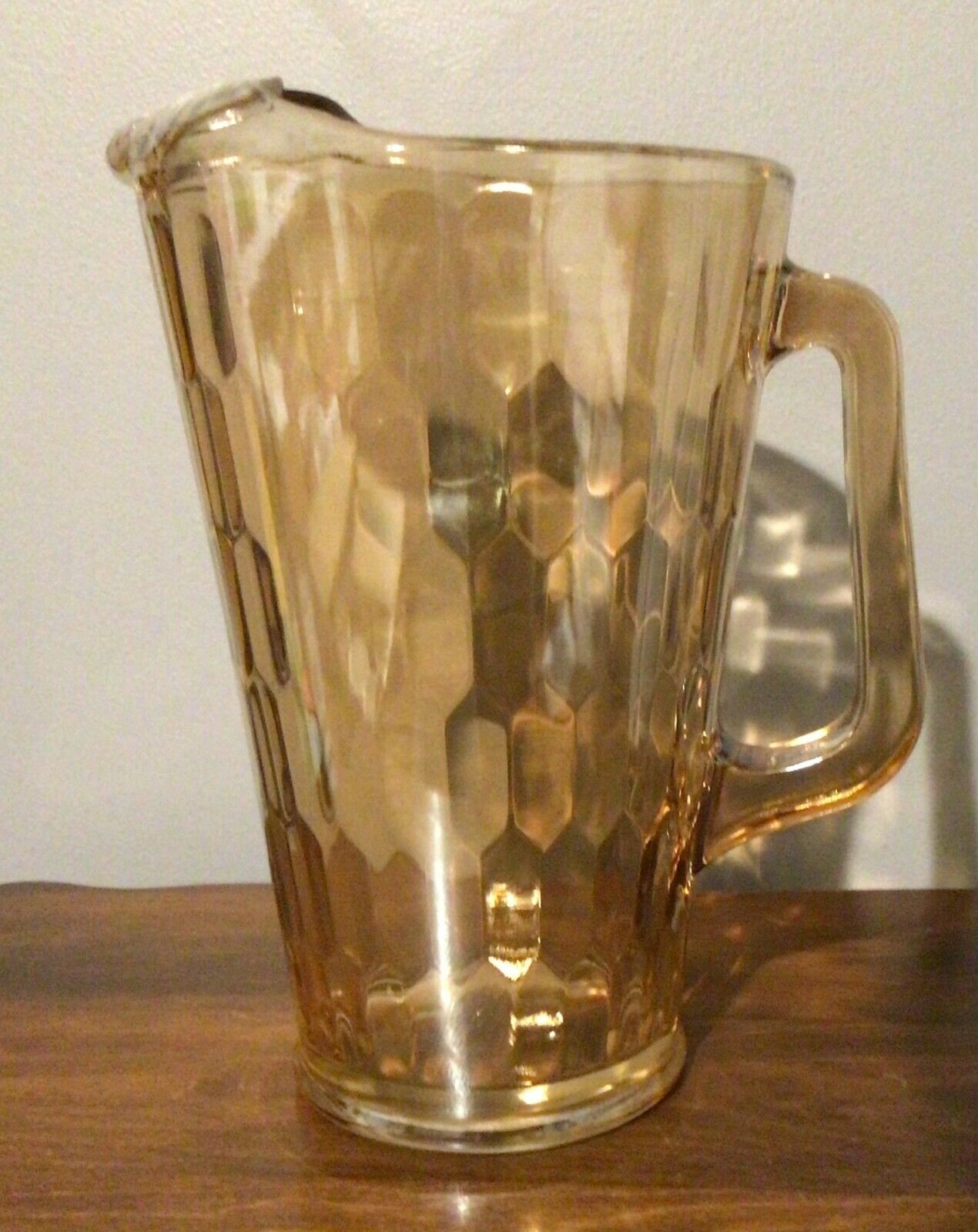 Jeanette Amber Carnival Glass 1/2 Gallon Pitcher - Honeycomb - Vintage