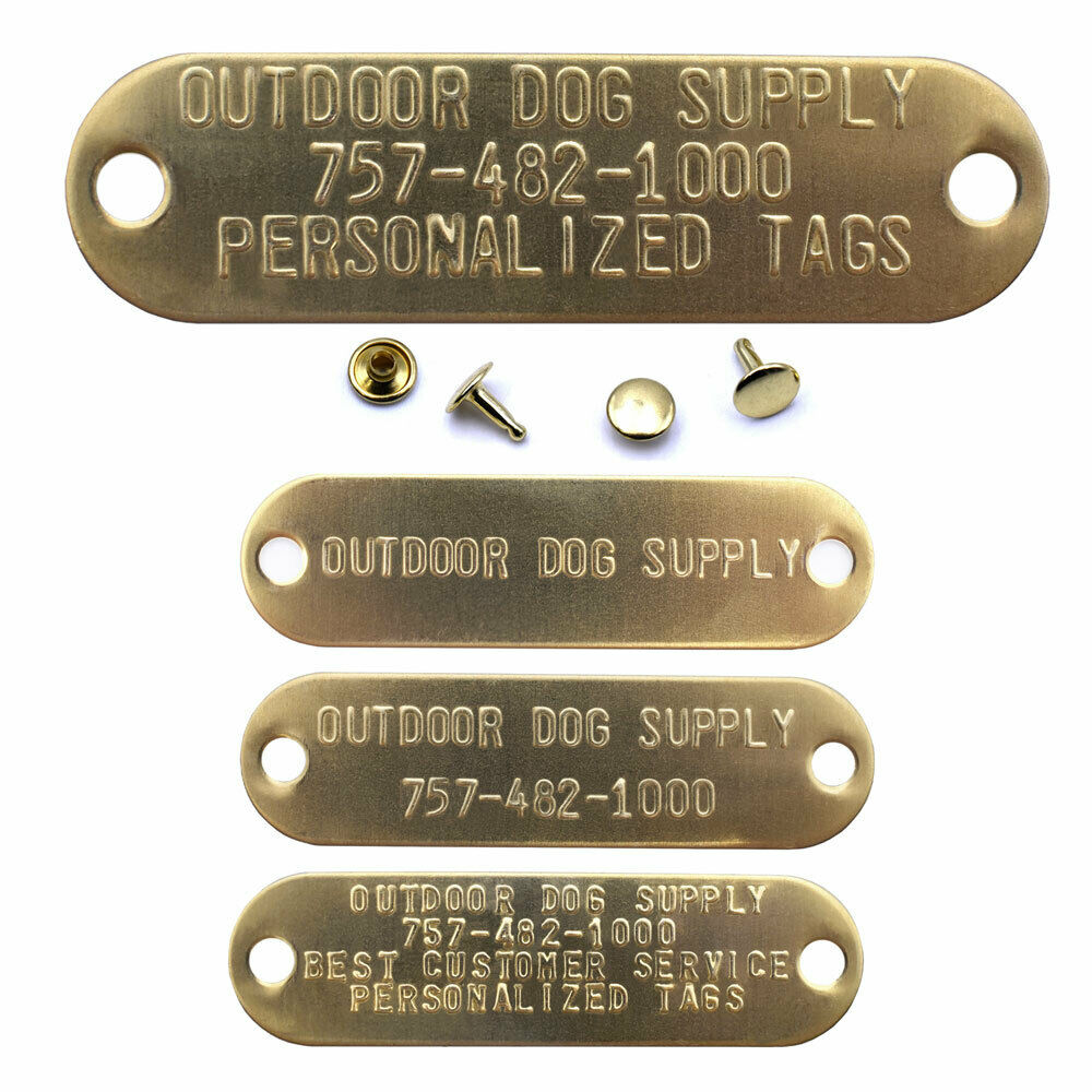 Custom Brass Metal Engraved Stamped Name Plate Tag With Rivets For Dog Collars