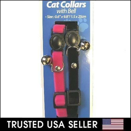 2pk - Adjustable Breakaway Cat Collar With Bell For Cat Kitten Black Pink
