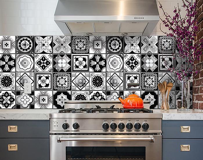 6 X 6 Black White And Gray Mosaic Peel And Stick Removable Tiles