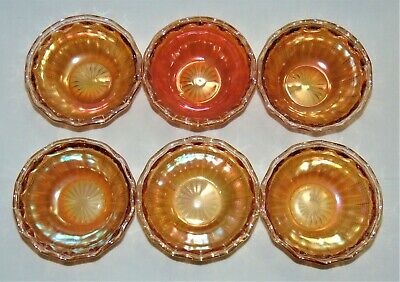 6 Vintage Bowls 1920s Carnival Glass Dessert Sherbet  Marigold Luster