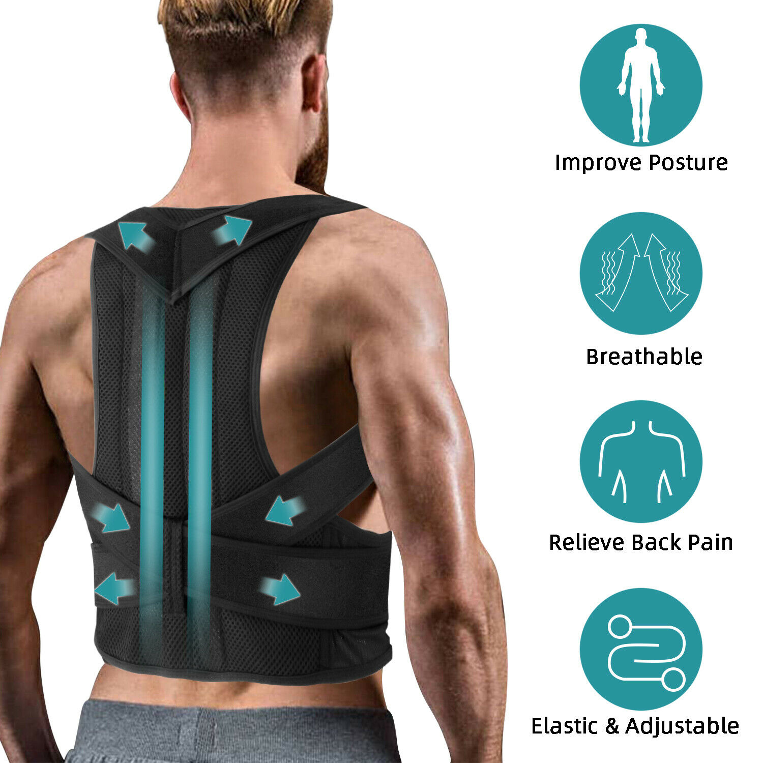 Adjustable Back Posture Shoulder Corrector Support Brace Belt Therapy Women Men