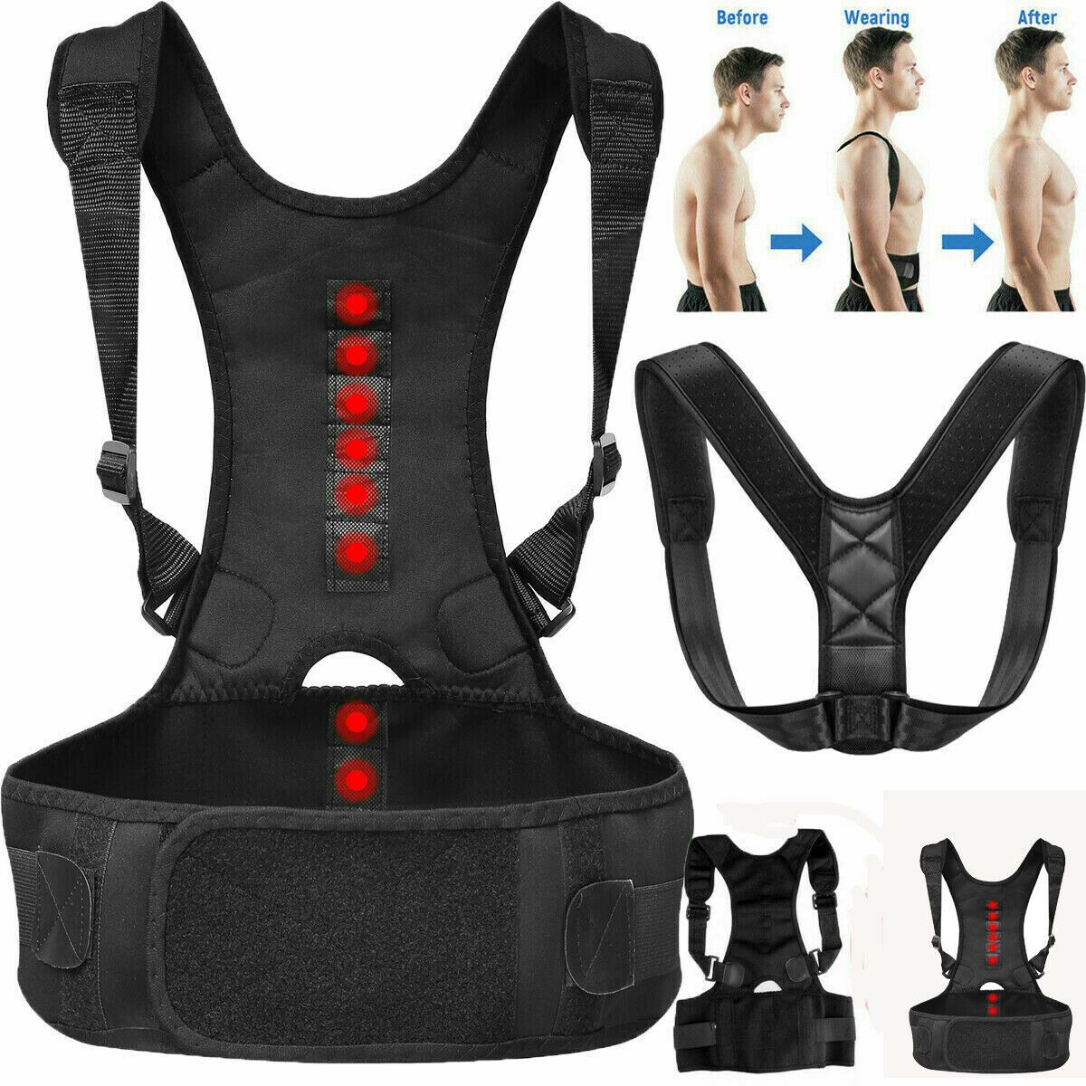 Adjustable Back Posture Shoulder Corrector Support Brace Belt Therapy Men Women