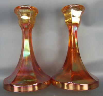 7913 Jeannette #5201 PAIR of Marigold Carnival Glass Candle Holders